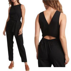 Marine Layer Tencel Blend Eloise Belted Jumpsuit Peekaboo Cutout XS Black NWT